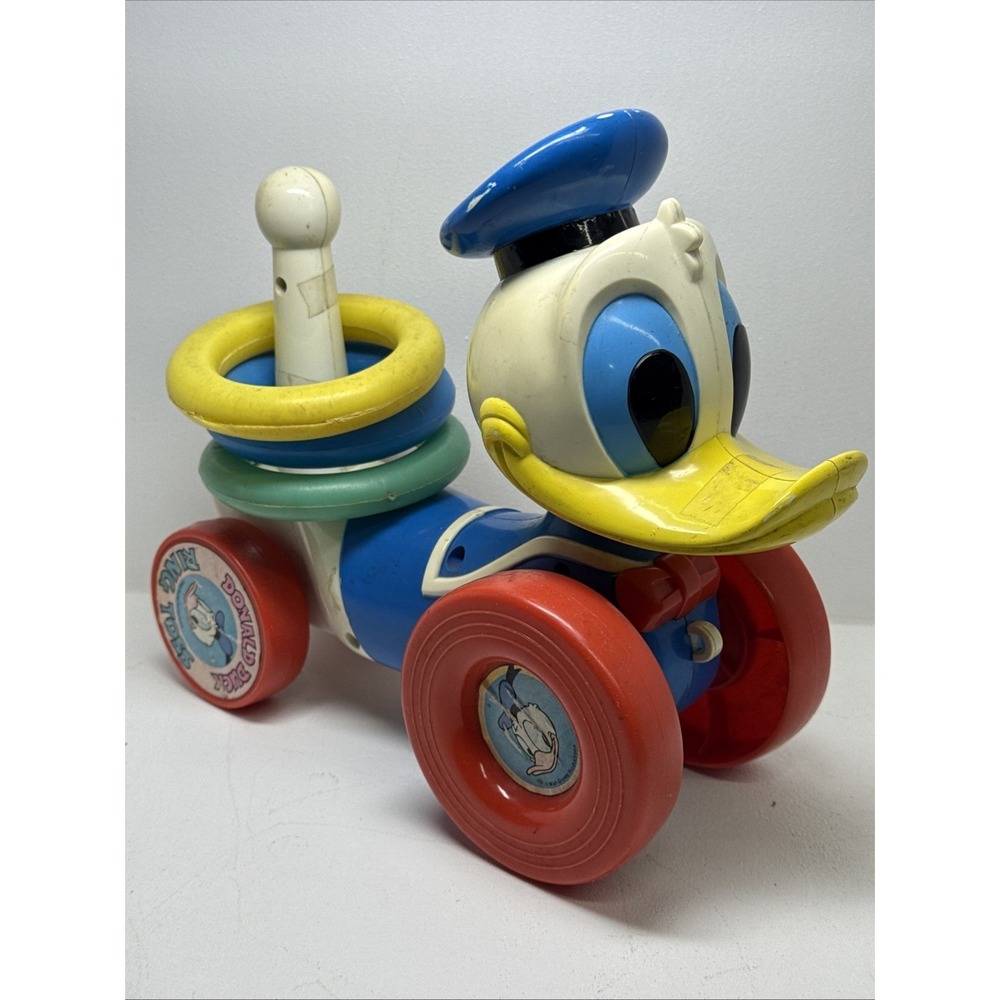 Vintage 80s90s Disney Productions Donald Duck Ring Toss Pull Toy by ILLCO Art